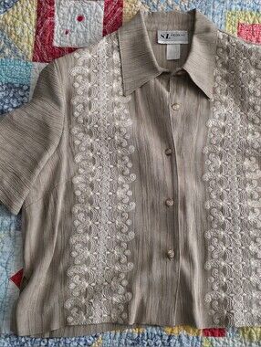 S.L. Fashions Taupe Short-Sleeve Embroidered Jacket